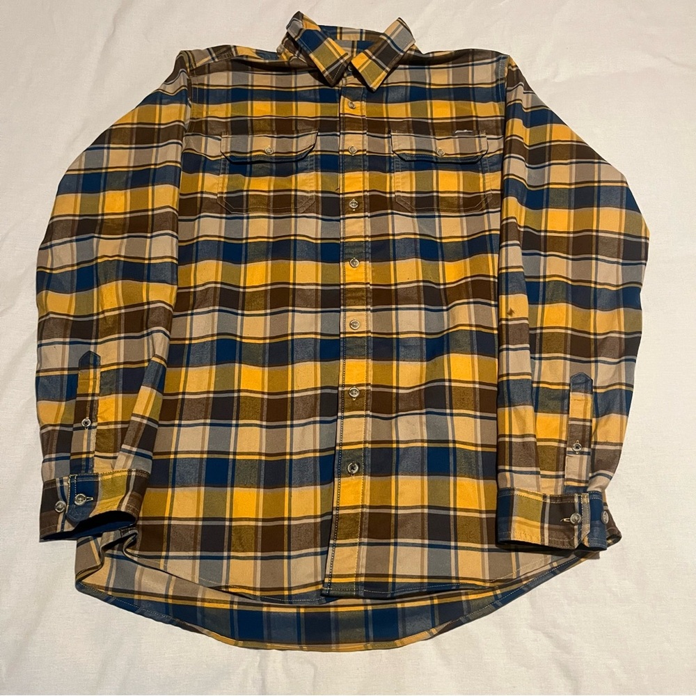 Eddie Bauer Mens Shirt Yellow Tall Large Long Sleeve Button Up Plaid